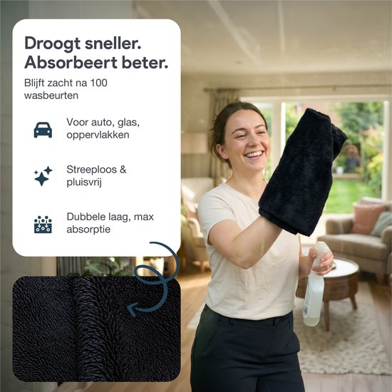 Luft – ultra-saugfähiges Mikrofaser-Trockentuch – 60 x 80 – Badezimmer und Auto – Mikrofasertücher – strapazierfähig – schwarz – 1300 GSM