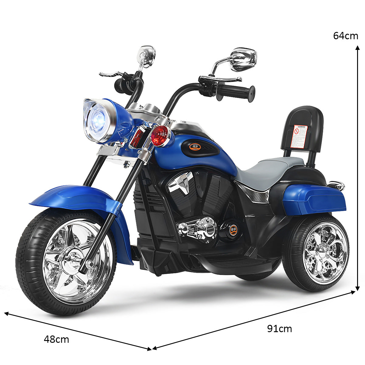Coast Elektro-Motorrad mit verstellbarem Scheinwerfer - 6V - mit Musik - 91 x 48 x 64 cm - blau/schwarz