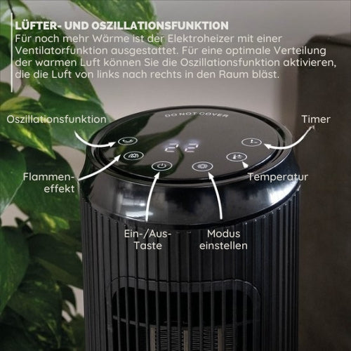 BREND - Keramischer Heizlüfter mit Thermostat und Ambientekamin - 18-45 °C - mit Schwenkfunktion - Timer - Schwarz