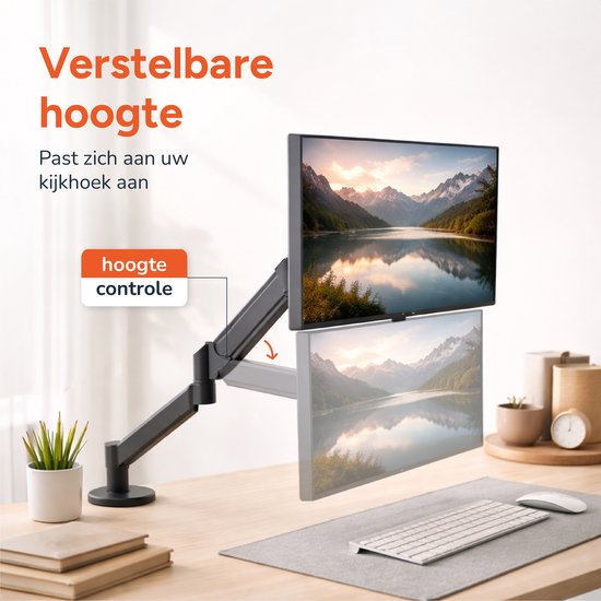 Skoov Monitorarm mit Gasfeder – Für 13–32 Zoll – Halterung für 1 Bildschirm – Monitor – Ständer – Halter – Halterung – Besonders stabil – Schwarz