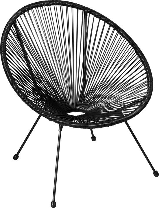 tectake - Gartenmöbel Bistro Set - 2 Stühle und 1 Tisch - Retro Egg Chairs im Acapulco-Stil - Wetterfest für drinnen und draußen - Gartenset für Terrasse oder Balkon - Schwarz