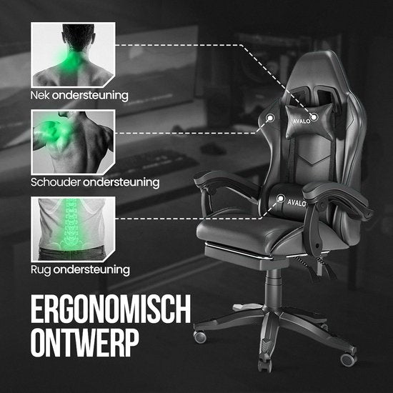 Avalo Gaming Chair - Game Chair - Ergonomischer Bürostuhl Verstellbar - Game Chair - Gaming Chair - Schwarz