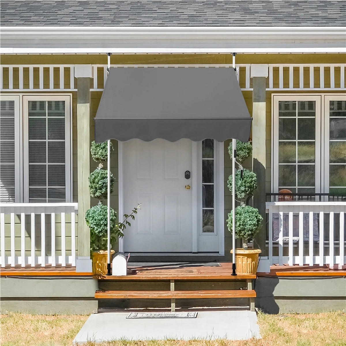 Yaheetech Klemmsonnenschirm mit Handkurbel - mit höhenverstellbaren Teleskopstangen und wasserabweisendem Tuch und Schutzfüßen - für Balkon und Terrasse - dunkelgraues Polyester und Metall - 150 x 180 x 210-300 cm