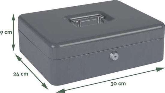 BRASQ Spardose - Geldschrank mit Schlüssel - Geldschrank mit 5 Fächern Münzsortierer - Stahl - 30x24x9 cm Grau