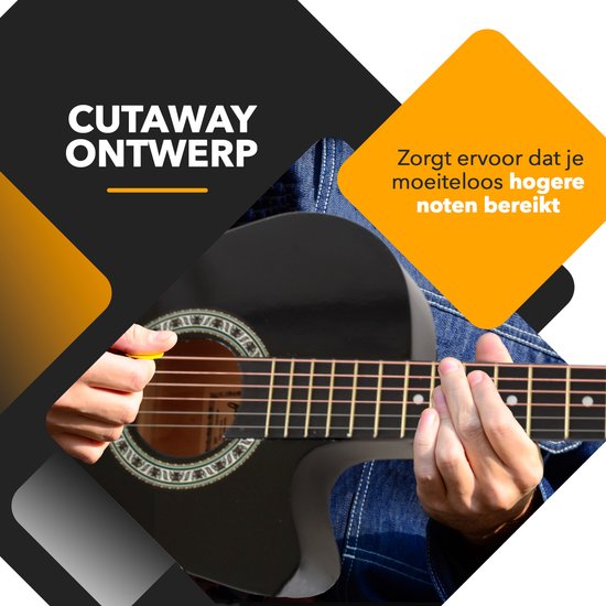 Finesse Akustikgitarre - Mit Videokurs - Westerngitarre - Gitarre Kind & Erwachsener - Schwarz