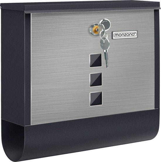 Monzana Briefkasten – Edelstahl mit Zeitungsfach und Sichtfenster – Schwarz-Silber