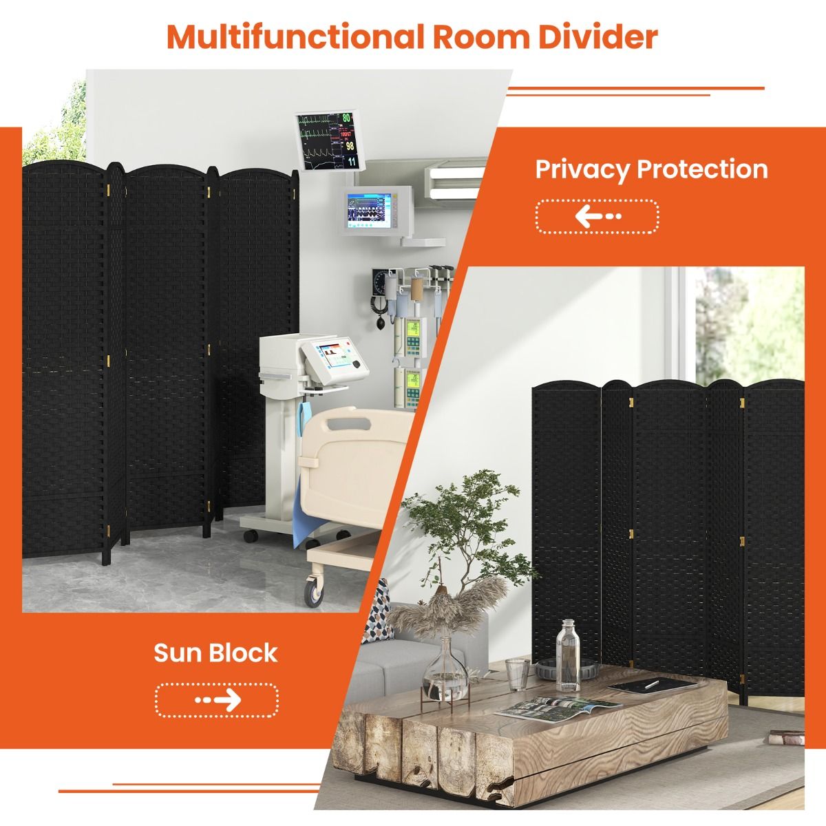 Coast Chamber Screen - 6-teilig - Massivholzrahmen - 40 x 13 x 170 cm - Schwarz