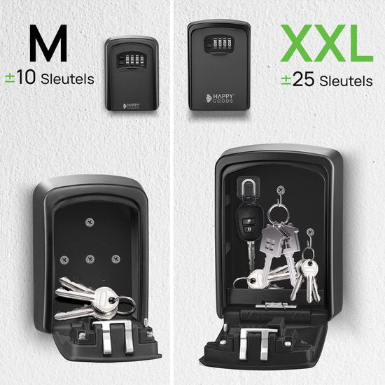 Happy Goods Schlüsselkasten mit Zahlenschloss XL - Schlüsselkasten Schwarz - ca. 25 Schlüssel - Wasserdicht - Schlüsseltresor - Schlüsselkasten Outdoor mit Code - Schlüsselkästen