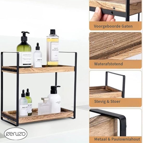 Arbeitsplattenorganisator - Holzregal für das Badezimmer - Küchenorganisator - Aufbewahrungsregal für Arbeitsplatten im Badezimmer