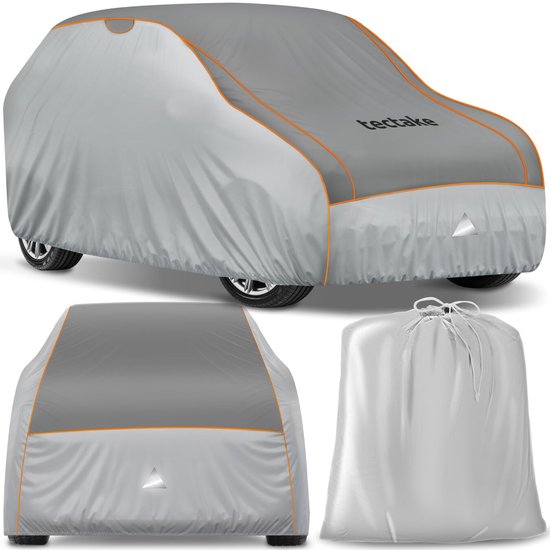 tectake® Car Cover - Outdoor Autosegel - Hagelschutz - Wasserdichte Decke mit 3 verstellbaren Gurten - Atmungsaktiv - Autoschutzdecke mit Aufbewahrungstasche - Kompatibel mit vielen Modellen - Größe (LxBxH) 520 x 185 x 145 cm - Für SUV oder Van