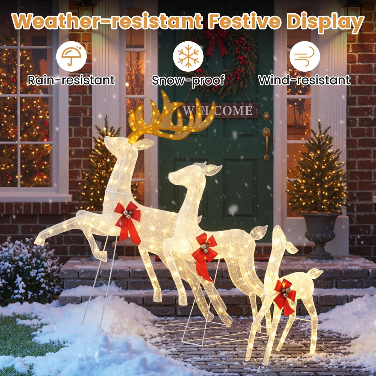 Coast 3-teilige LED-Rentierfamilie XXL - 330 warmweiße LEDs - Bock 136x41x152 cm / Hinde 86x20x107 cm / Kalb 48x20x74 cm