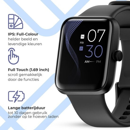 Lunis - Smartwatch - Apple & Android - Touchscreen - Unisex- Schwarz