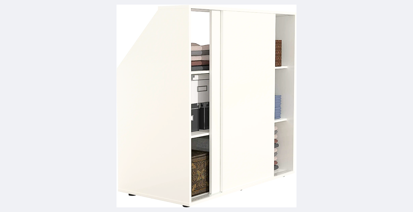 VDD Weißer Winkelwandschrank 100×100×50 cm - kompakter Stauschrank für Dachboden oder Schlafzimmer
