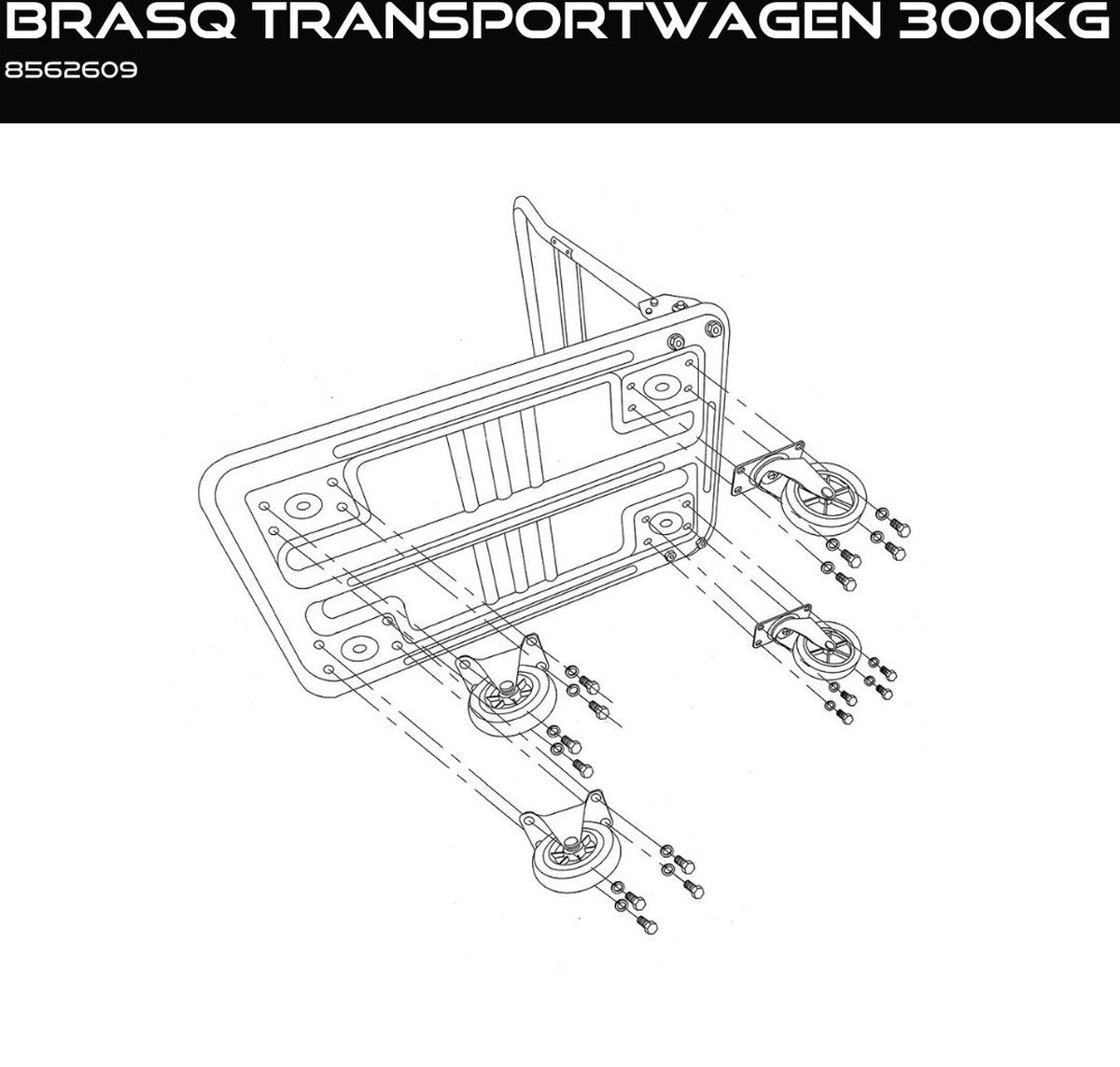 BRASQ Plattformwagen Zusammenklappbar - Kapazität 300 KG - Transportwagen - Lagerwagen - Plattformwagen