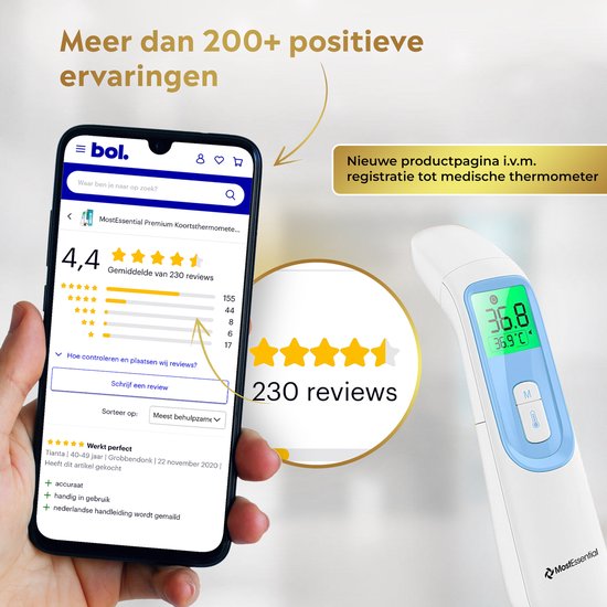 MostEssential Premium Fieberthermometer - Ohrthermometer - Infrarotthermometer - Stirnthermometer - Körperthermometer - Fieberthermometer für Erwachsene, Kinder und Babys - berührungslos - 20D