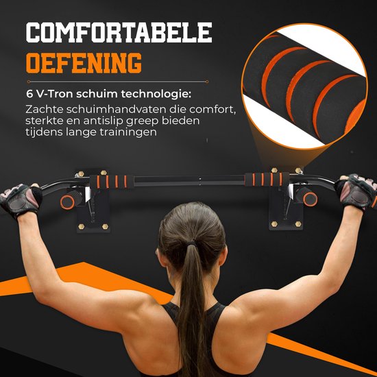 TTD® Premium Klimmzugstange - Klimmzugstation - Wandmontierte Klimmzugstange - Dip Station - Dip Bars - Home Sports - Home Fitness - Hochwertige Materialien - Extra Stabil bis zu 250KG - Inklusive Montageteile - Home workout - Schwarz/Orange