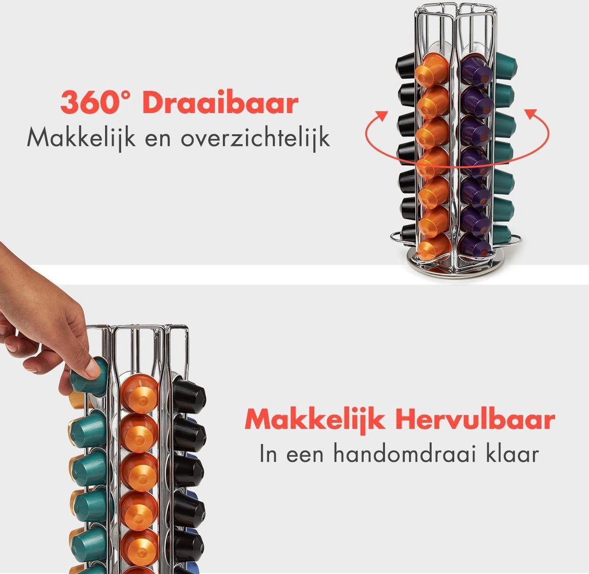 KitchenBrothers Kapselhalter - Nespresso - 42 Kapseln - schwenkbar - Edelstahl