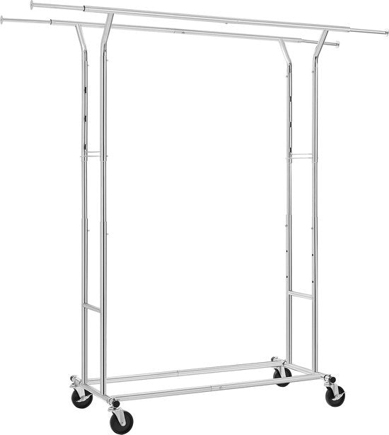 O'DADDYÂ® Kleiderständer - Garderobenständer - Doppelstab - ausziehbar und verstellbar - stabiles Design - 110 kg Tragkraft - Metall - Silber
