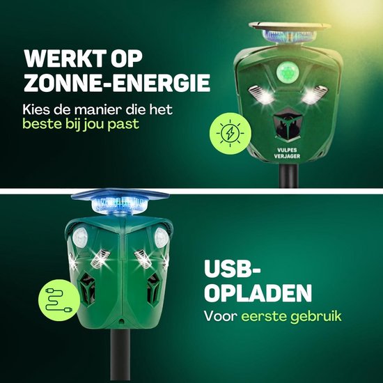 Vulpes Goods® Repellent - Solarbetriebenes Ultraschall-Katzenabwehrgerät - Katzenschreck - Marderabwehr - Tierabwehr - Wasserdicht & 360° Schutz - Schädlingsabwehr - PRO Version