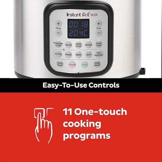 Instant Pot Duo Crisp 5,7 l Multikocher + Heißluftfritteuse – 11-in-1 – Schnellkochtopf – Slow Cooker – Sous-vide – Heißluftfrittieren – Dämpfen – Backen – Bis zu 6 Portionen
