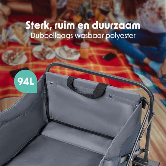 LifeGoods Wagon - faltbar - 80KG Tragfähigkeit - 94L - waschbares Polyester - Grau