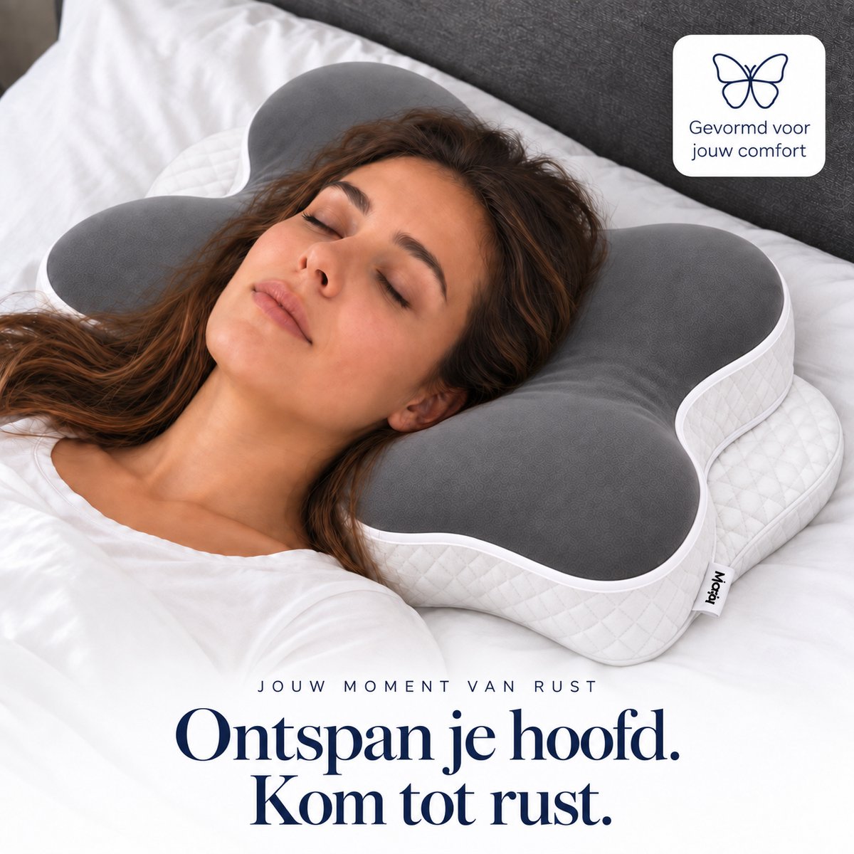 Maqi Living Ergonomisches Kopfkissen aus Memory-Schaum – Nackenstütze mit 2 Höhen – Für Rücken-, Seiten- und Bauchschläfer – 68 x 45 cm – Weiß