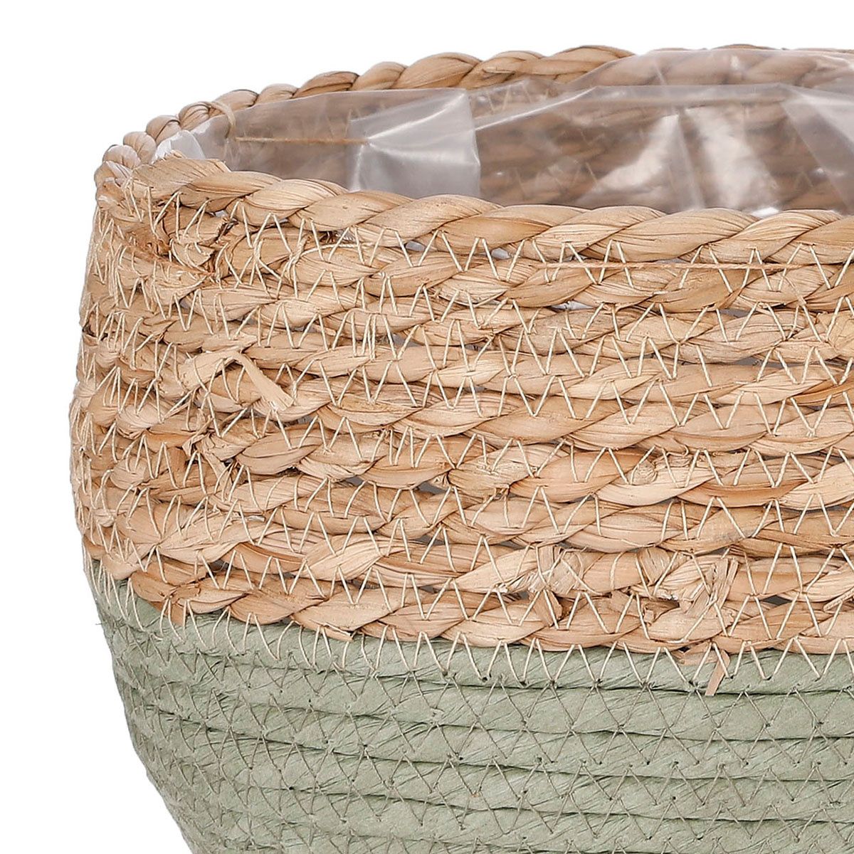 MICA Decorations JORCK Pflanzkorb 19x22 cm - Geflochtenes Seegras mit gedämpfter grüner Unterseite