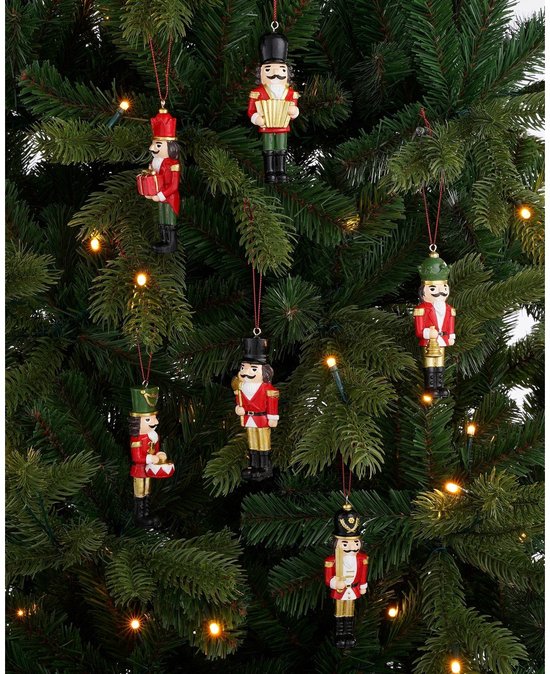 Mica Decorations Weihnachtskugel „Nussknacker“ – 6er-Set – L 4 x B 2 x H 11 cm – Polyester – Rot