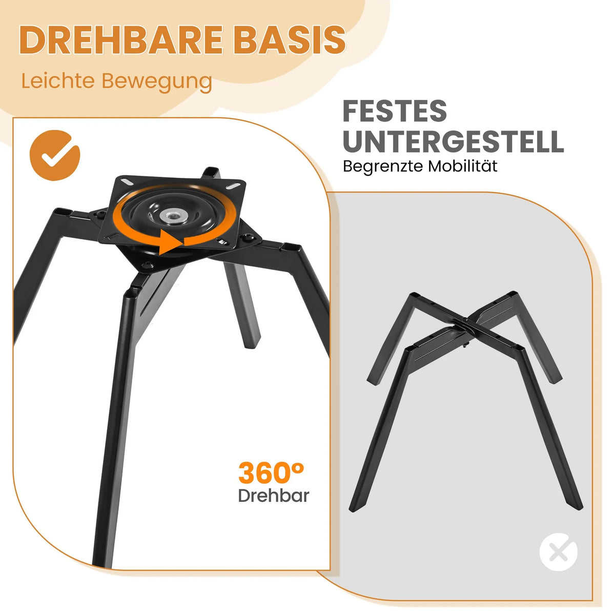 Yaheetech Drehstuhl Floral - Mit 360°-Drehmechanismus und abnehmbarem Sitzkissen und X-förmigem Metallgestell - Für Schlafzimmer und Home Office - Weißer Bouclé und Metall - 57 x 61 x 75 cm