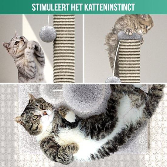 Avalo Katzenkratzbaum - Mit Spielzeugball - 36x36x74 cm - Stabil & kompakt - Hellgrau