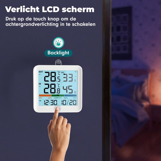 Iqonic Funk-Wetterstation - Innen- und Außenbereich - batteriebetrieben - Luftfeuchtigkeitsmesser - mit Außensensor - weiß