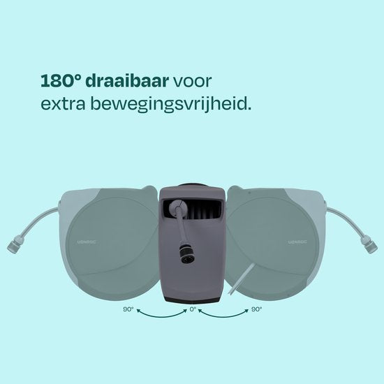 VONROC Automatische Schlauchtrommel – Wandschlauchbox – inkl. 20 m Premium-Gartenschlauch, Spritzpistole mit 8 Sprühstufen und Anschlüssen – schwarz/grau