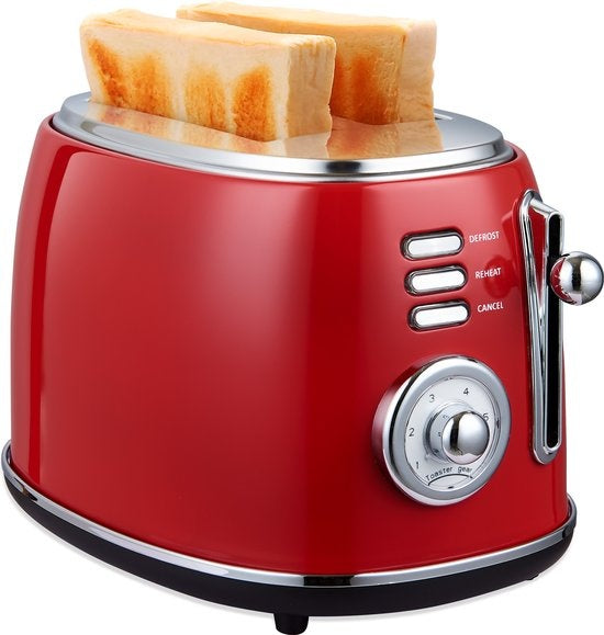 MOA Retro-Toaster - 6 Heizstufen - 2 extra breite Schlitze - 850W - Aufwärm- und Auftaufunktion - Rot - T3R