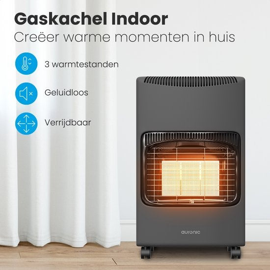 Auronic Mobiler Gasherd - mit Rädern - bis zu 60 mÂ² - inkl. Gasdruckregler und Gasschlauch - Grau