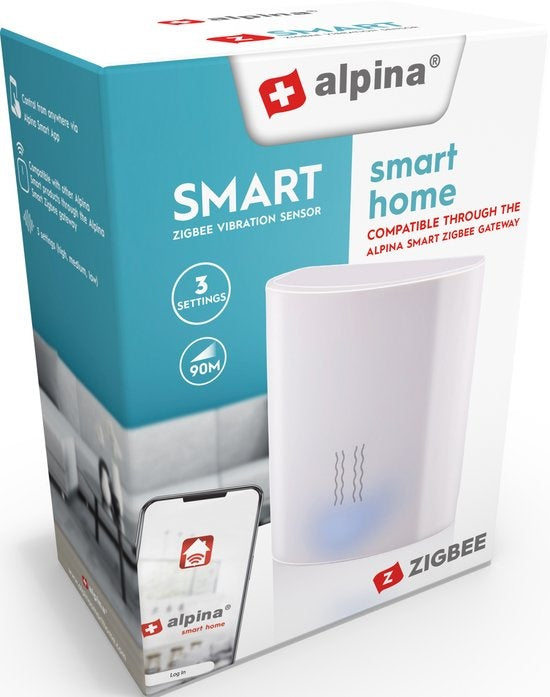 alpina Smart Home - Erschütterungssensor - 3V - Erschütterungsmesser - Glasbruchalarm - App-Steuerung - Zigbee Gateway
