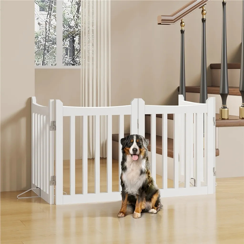 Yaheetech Faltbares Hundegitter 204,5 x 60,5 cm – Weiß – Sicherheitsgitter aus Holz mit 4 Elementen