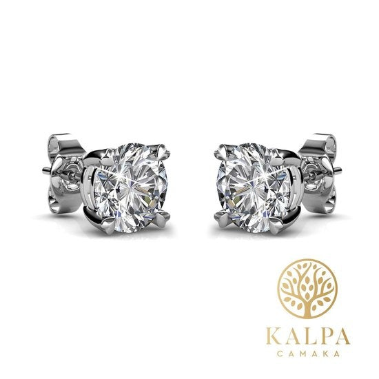 Yolora Damen Ohrringe - Runde Kalpa Camaka Kristalle - Silber - 18K Weißgold vergoldet - Damen Ohrstecker Silber - Ohrstecker - Schmuck - Luxus Geschenkbox - Geschenkbox - Schöne Geschenkverpackung - Geschenk zum Muttertag