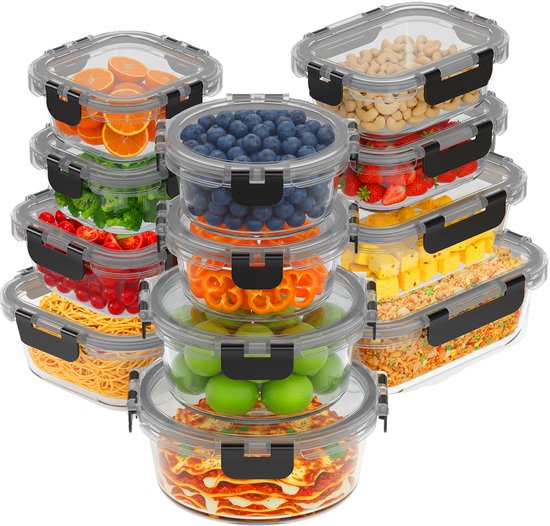 KitchenBrothers Meal Prep Trays Set - Glas Lebensmittel Lagerung Schalen - luftdicht - BPA frei - Gefrierschrank Schalen - Lagerung Schalen - 6.79L - Glas - 12 Stück