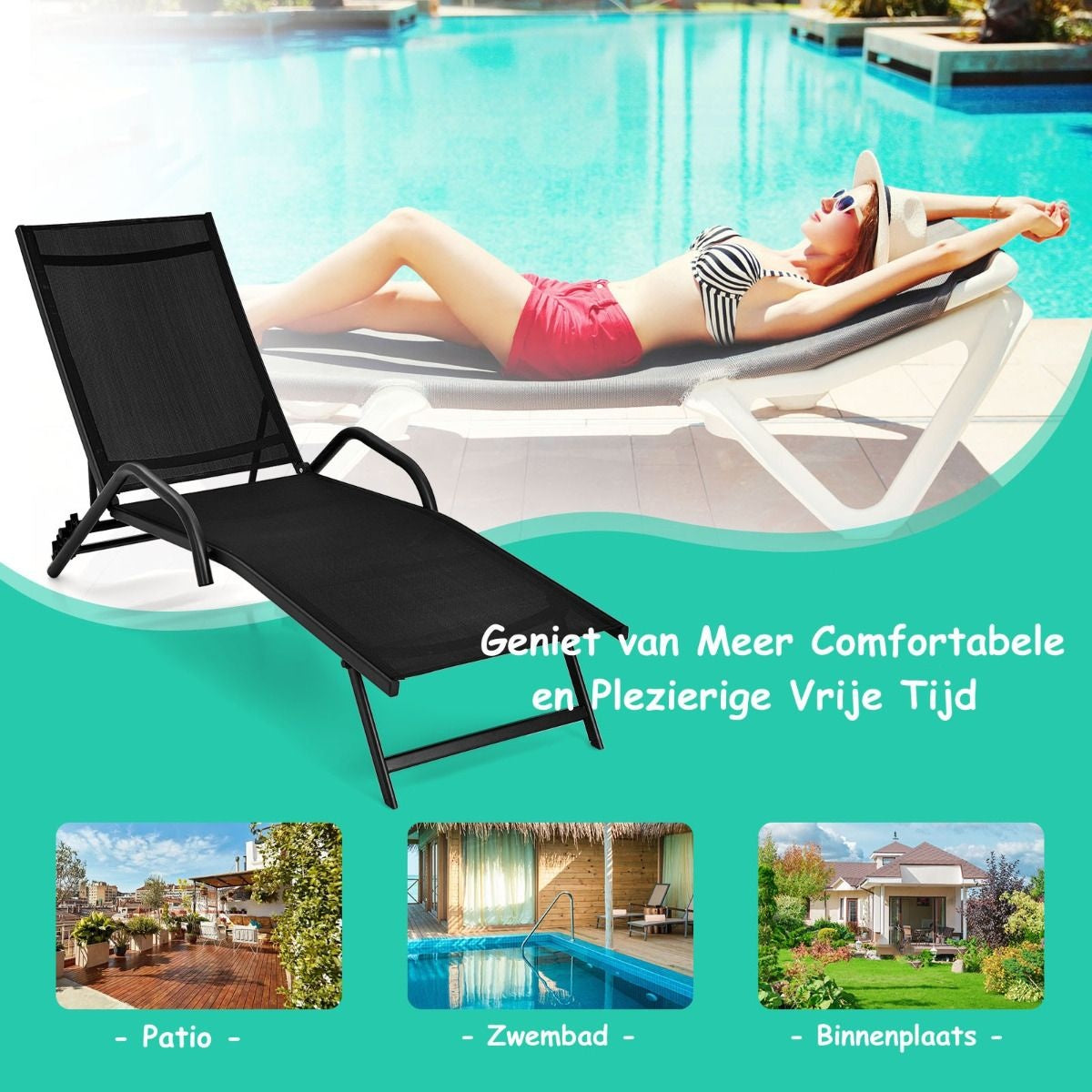 Coast 2 Set aus 5 verstellbaren Terrassenstühlen mit atmungsaktivem Stuhl für draußen schwarz