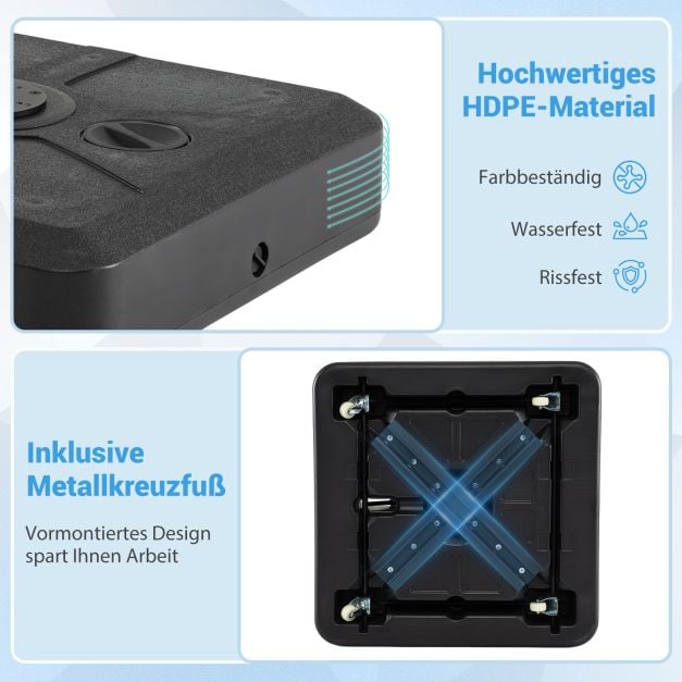 Coast Sonnenschirmständer 84 × 84 × 20 cm – Mobiler, befüllbarer Sonnenschirmständer für bis zu 150 kg mit 4 Rädern und ausziehbarer Zugstange – Schwarz