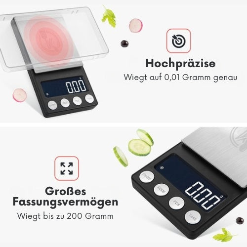 Kitchenwell - digitale Mini-Präzisionsküchenwaage - batteriebetrieben - 0,01 bis 200 Gramm - 14,2 x 7,5 cm