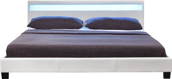 Polsterbett Paris - 140 x 200 cm - Weiß - LED-Beleuchtung