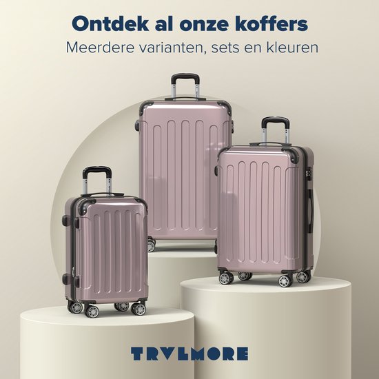 TRVLMORE - Kofferset - 3 Stück - Komplettes Reisekofferset - 45L Handgepäck + 75L und 115L geräumiges Gepäck - Rose Gold