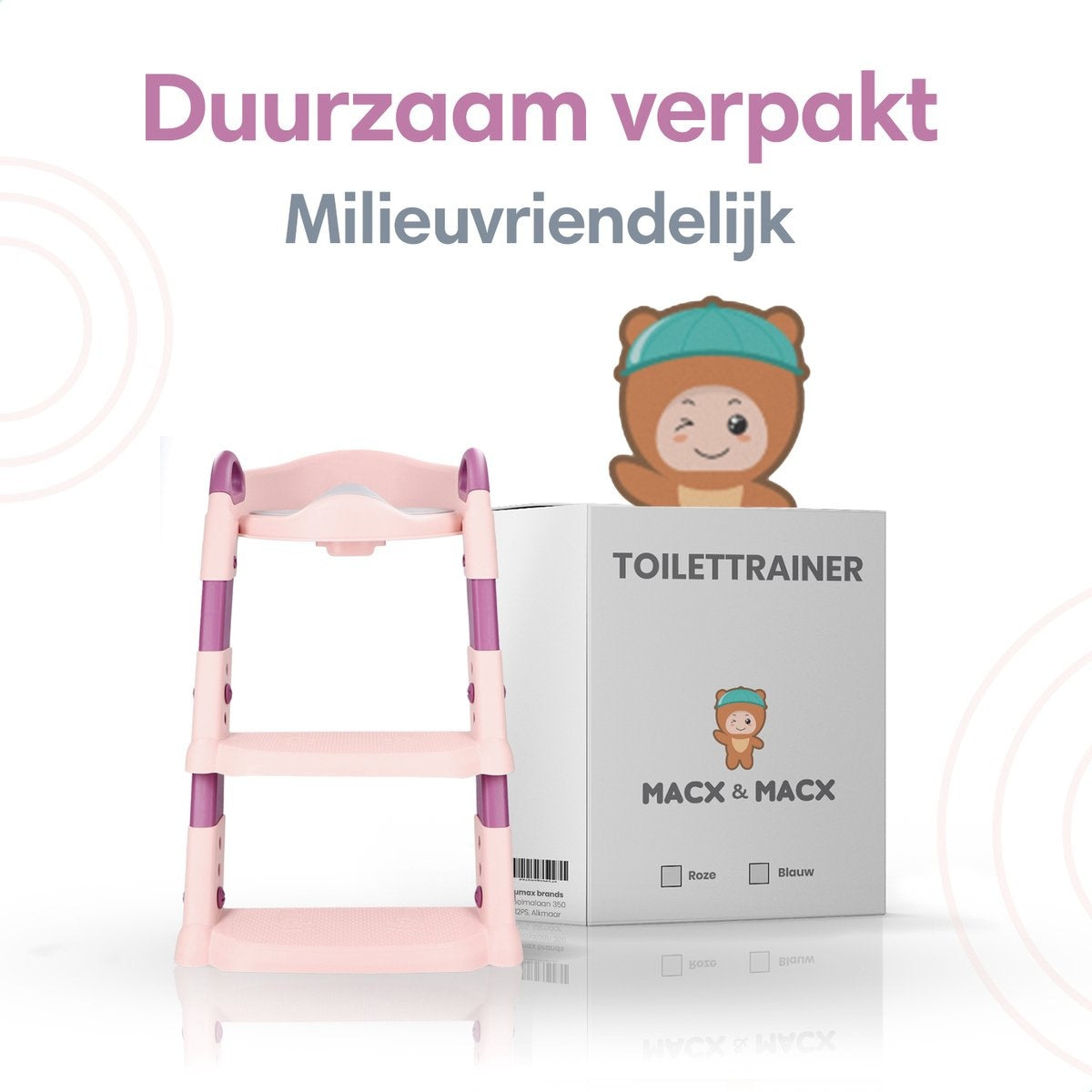 Macx & Macx Toilettentrainer mit Stufen - Toilettensitz mit Griffen und Stufe - Faltbarer Toilettensitz - Toilettentraining für Jungen/Mädchen - Urinale für Kinder/Kleinkinder von 2 bis 7 Jahren - Pink