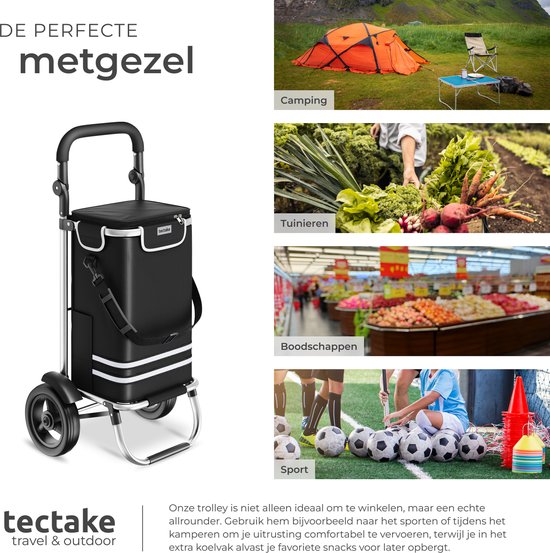 tectake® 3-in-1-Einkaufswagen mit Kühlfach – zusammenklappbar – 56 l Fassungsvermögen – Einkaufswagen – Einkaufstrolley - Auch als Sackkarre und Einkaufstasche verwendbar – Mit Schlüsselanhänger und Einkaufswagenmünze – Schwarz
