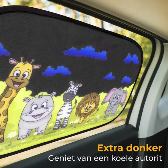 Nuvance Auto-Sonnenschutz – 2 Stück – mit UV-Schutz für Babys und Kinder – Sonnenschutz für Seitenfenster – selbstklebend – Einheitsgröße – Tiere