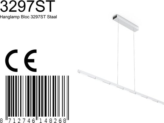 Hängeleuchte Bloc 3297ST aus Stahl, 171 cm, höhenverstellbar mit Kabelaufzug von Steinhauer, modernes Design, dimmbar mit externem Dimmer