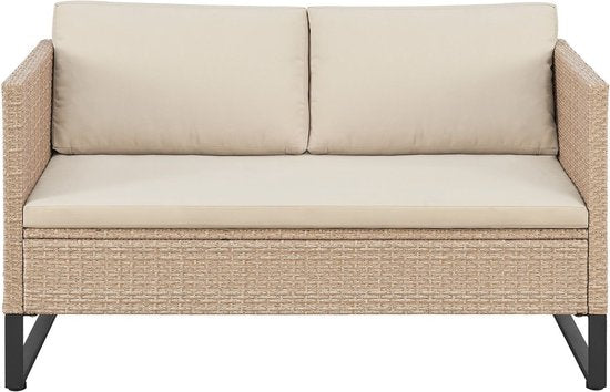 Juskys Lounge Set / Garten Set Santorini - Polyrotan - Modular - Creme - Inkl. Tisch & Aufbewahrungsbox