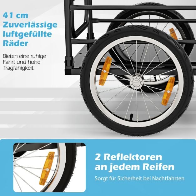 Coast Bike Trailer Schwarz/Blau - Faltbarer Gepäcktransportwagen mit Abdeckung, Kupplung und Reflektoren - 145,5 x 61 x 58 cm