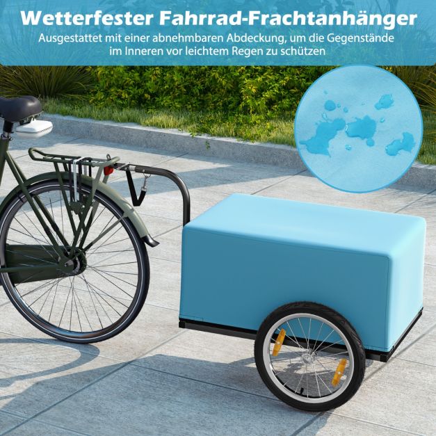 Coast Bike Trailer Schwarz/Blau - Faltbarer Gepäcktransportwagen mit Abdeckung, Kupplung und Reflektoren - 145,5 x 61 x 58 cm